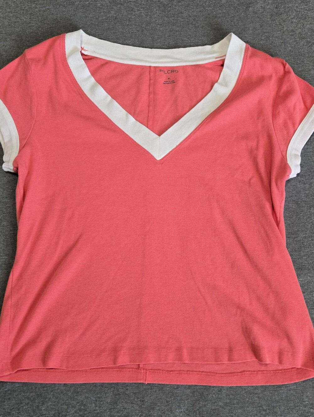 Pilcro Anthropologie XL Cotton Blend Short Sleeve Boxy V-neck Tee Coral Pink